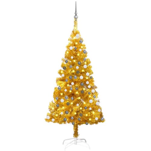  Umjetno božićno drvce LED s kuglicama zlatno 120 cm PET Slike