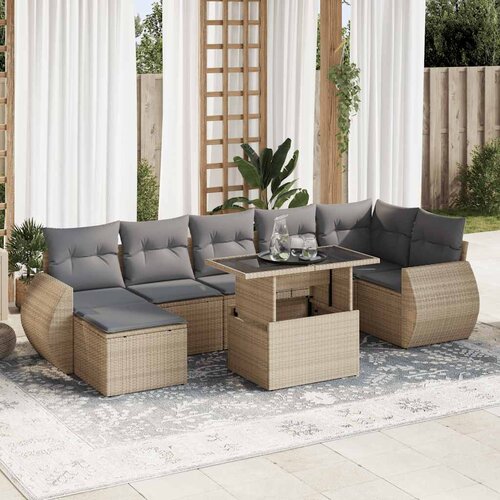 vidaXL 8-dijelni set vrtnih sofa od poliratana s jastucima bež Cijene