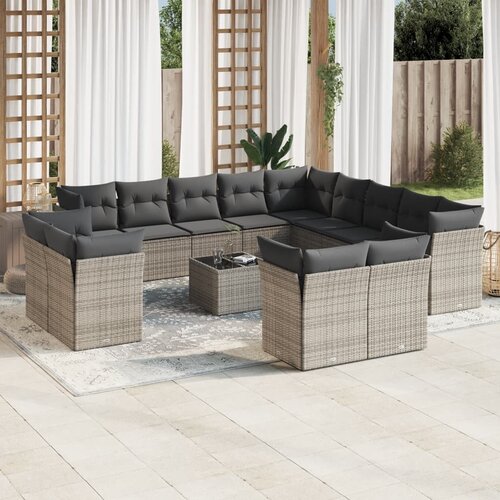 vidaXL 14-dijelni set vrtnih sofa od poliratana s jastucima sivi Cijene