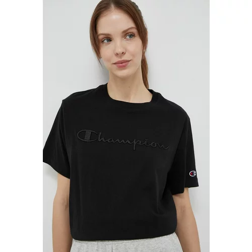 Champion Bombažna kratka majica ženski, črna barva