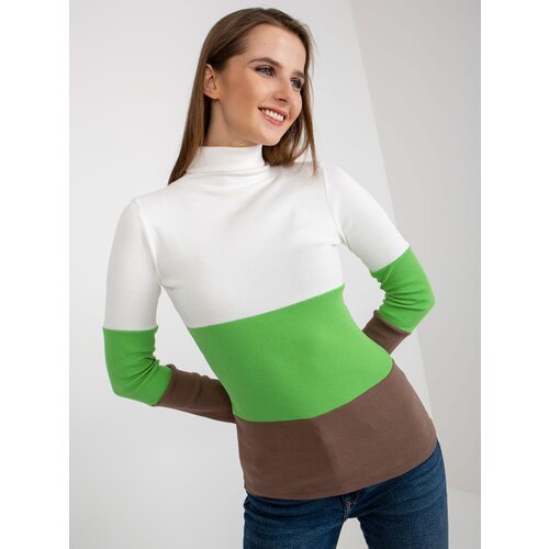 Fashion Hunters Ecru light green ribbed blouse with turtleneck Slike