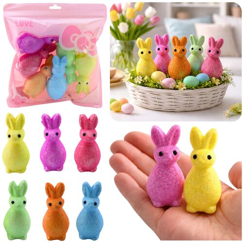  Styrofoam Easter Bunnies Glitter Decorative Colorful 6pcs Slike