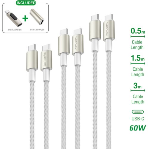 4SMARTS PremiumCord USB-C kabelski komplet 60 W (0,5 m + 1,5 m + 3 m) z Digital Adapterjem in USB-C spojnikom Cene