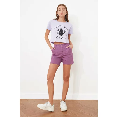 Trendyol Purple Pocket Detailed Denim Shorts