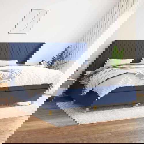  Box spring postelja z vzmetnico moder 200x200 cm blago, (20892683) Cene