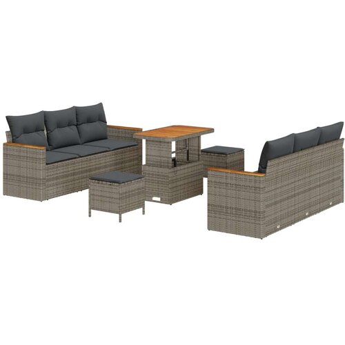  9-dijelni Vrtni Sofa Set s Jastučićima Siva Poly Ratan Akacija 3-dijelni Vrtni Set za Jelo s Jastučićima Siva Poly Ratan Akacij Slike