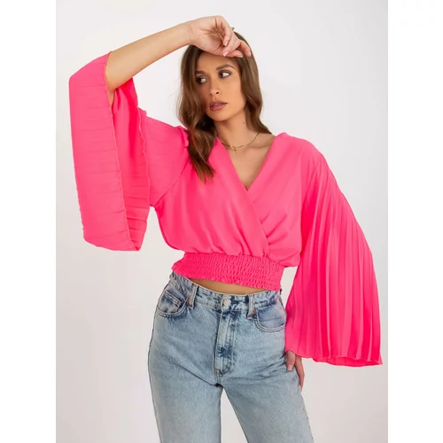 Fashion Hunters Fluorine pink formal blouse with clutch neckline