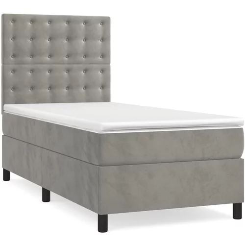 vidaXL Box spring postelja z vzmetnico svetlo siv 90x190 cm žamet, (20790675)