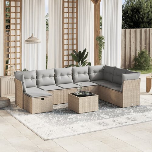 vidaXL 9-dijelni set vrtnih sofa s jastucima bež od poliratana Cijene