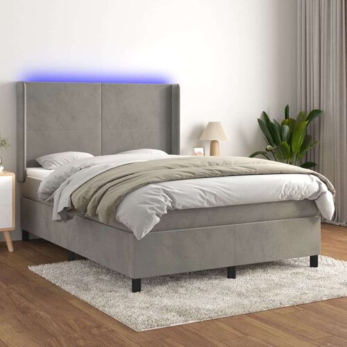  Box spring postelja z vzmetnico LED svetlo siva 140x200cm žamet, (20789930) Slike