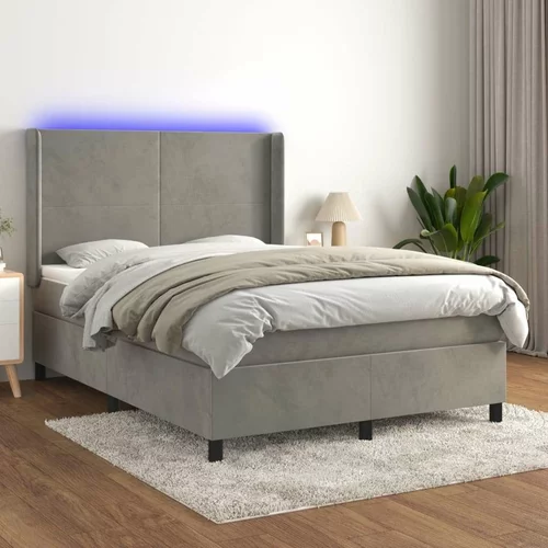  Box spring postelja z vzmetnico LED svetlo siva 140x200cm žamet, (20789930)