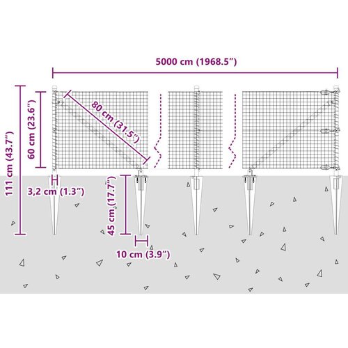 vidaXL Varjena žična ograja z 13 trdimi nosilci Zelena 0.6x50 m Kovina Cene