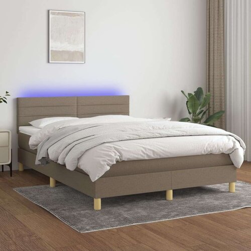  Box spring postelja z vzmetnico LED taupe 140x200 cm blago Cene