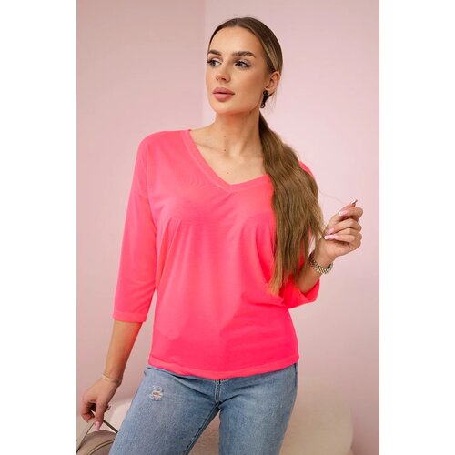 Kesi Pink neon blouse with V-neck Cene