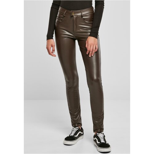 UC Ladies Ladies Mid Waist Synthetic Leather Pants brown Cene