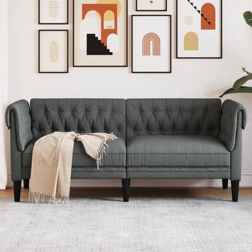 vidaXL Kavč dvosed Chesterfield temno siva tkanina Cene