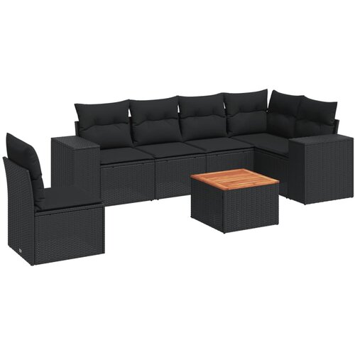 7-dijelni set vrtnih sofa od poliratana s jastucima crni Slike