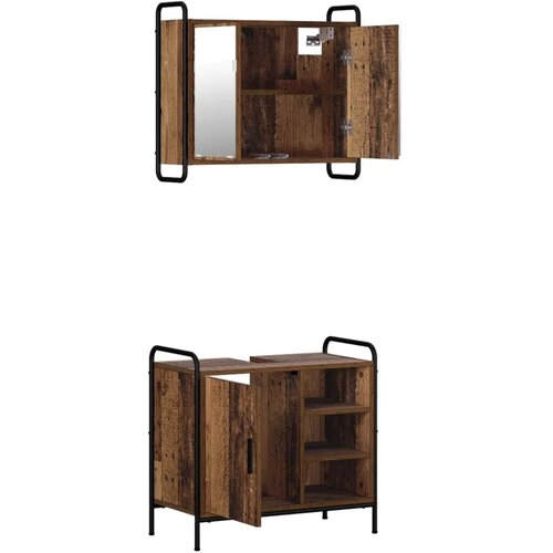  Set ormarića za kupaonicu 2 kom. Staro drvo 65 5 x 34 x 61 cm - Staro drvo Ormar s umivaonikom (1 vrata i 1 polica) + viseći orm Slike