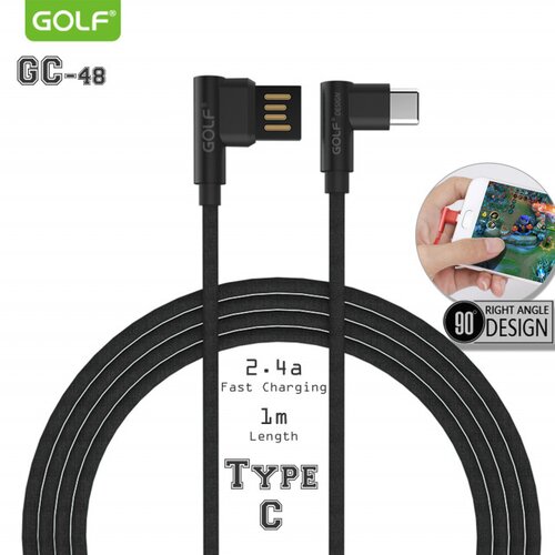 USB kabl tip C 1m 90&amp;deg; GOLF GC-48T crni 00G100 Slike