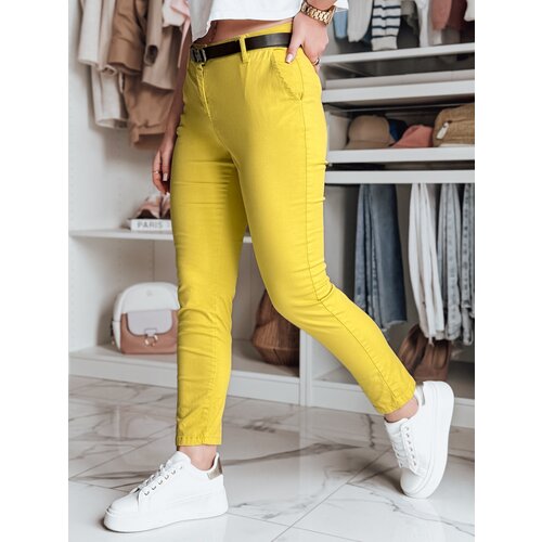 DStreet Spodnie damskie slim fit z paskiem LINESKA musztardowe Cene