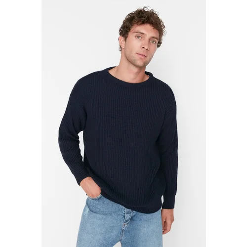 Trendyol Navy Blue Men's Oversize Fit Wide Fit Crew Neck Basic Knitwear Sweater