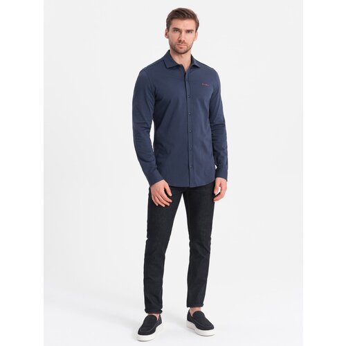 Ombre Men's REGULAR cotton single jersey knit shirt - navy blue Slike