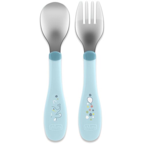 Chicco 00016102250000 otro&amp;scaron;ki pribor za jedilnico Otro&amp;scaron;ki komplet pribora za jedilnico Modra Nerjaveče jeklo Slike