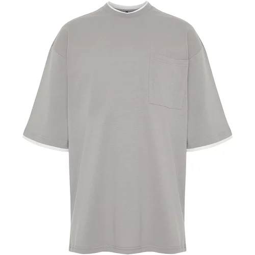 Trendyol Men's Gray Oversize Pocket Piece Detailed 100% Cotton T-Shirt