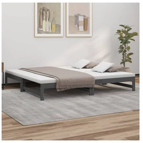  Izvlečna dnevna postelja siva 2x(100x200) cm trdna borovina