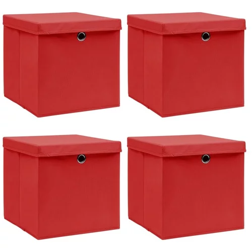  Škatle za shranjevanje s pokrovi 4 kosi rdeče 32x32x32 cm blago
