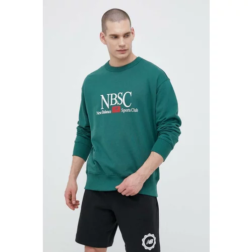 New Balance Bombažen pulover moška, zelena barva