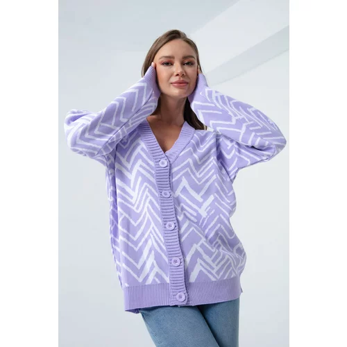 Lafaba Women's Lilac Zigzag Pattern Sweater Cardigan