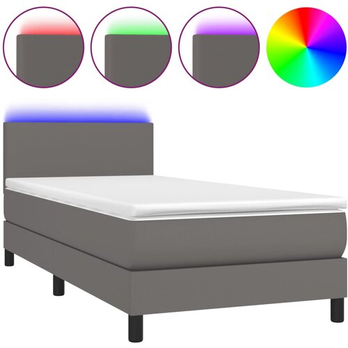 Maison Chic Box spring postelja - Vzmetna postelja z vzmetnico LED siv 90x190 cm umetno usnje SL9326, (21907347) Cene