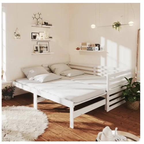  Izvlečna dnevna postelja bela trdna borovina 2x(90x200) cm