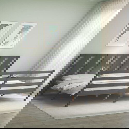 VidaXL Okvir za krevet s uzglavljem sivi 200 x 200 cm od masivnog drva Slike