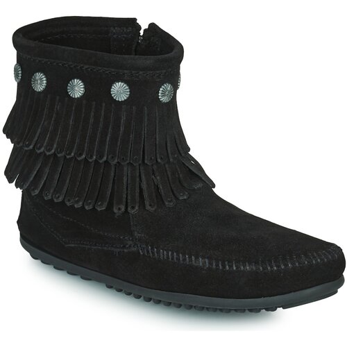 Minnetonka Polškornji DOUBLE FRINGE SIDE ZIP BOOT Črna Cene