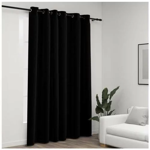  Zatemnitvena zavesa z obročki videz platna črna 290x245 cm