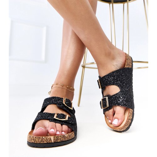  Black glitter slides on a cork sole Flotila Slike