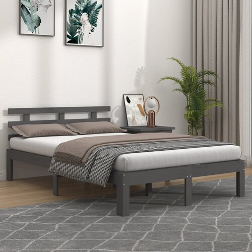  Okvir za krevet od masivnog drva sivi 150 x 200 cm veliki Slike