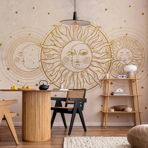  Foto tapeta - Golden Sun and Moon - Artistic Illustration in Retro Style 300x210 Vodootporna Cene
