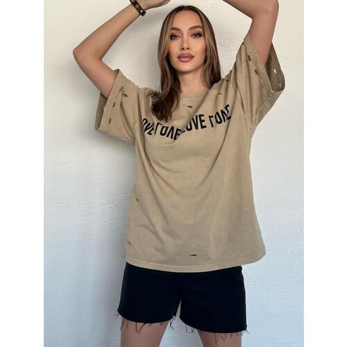 DStreet T-shirt damski z nadrukiem BONGANIR beżowy Cene