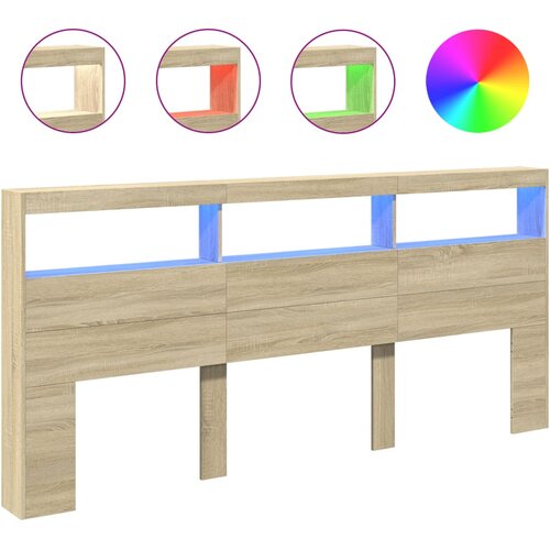 Maison Chic posteljno vzglavje - vzglavna omarica - nočna omarica led sonoma hrast 220x17x102 cm, (21705759) Slike