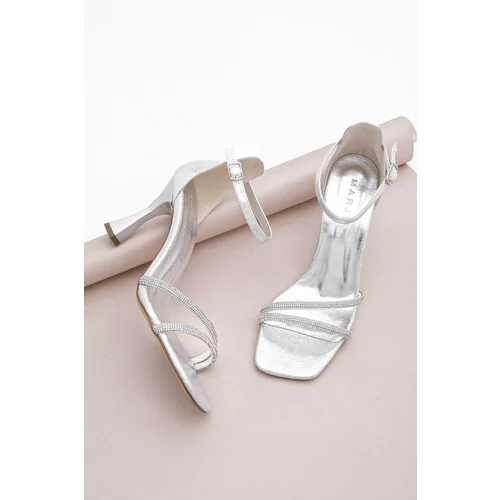 Marjin Women's Evening Dress with Stones Heels and Flat Toe Sapro silver.