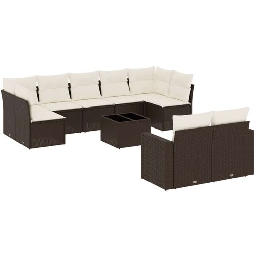 VidaXL 10-dijelni set vrtnih sofa od poliratana s jastucima smeđi Slike