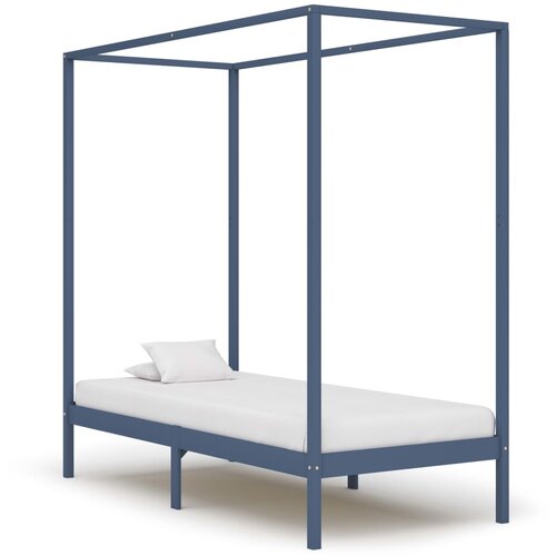 VidaXL Okvir za krevet s baldahinom od masivne borovine sivi 90x200 cm Slike