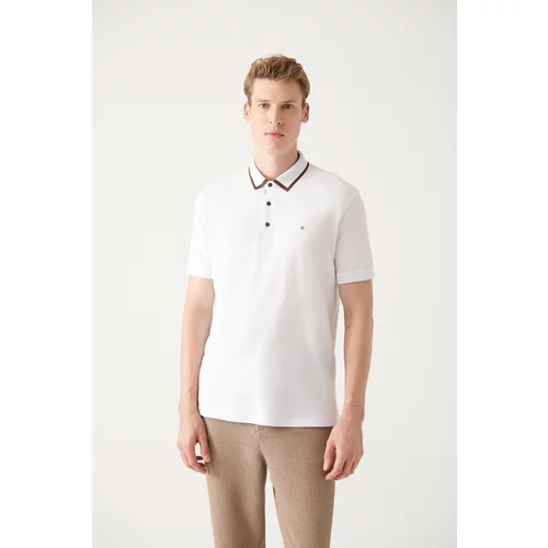 Avva Men's White 100% Cotton Standard Fit Regular Fit Snap-On Polo Neck T-shirt