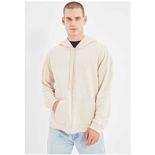 Trendyol Stone Men&amp;#039;s Basic Oversize Fit Zippered Hooded Thick Sweatshirt-cardigan Slike
