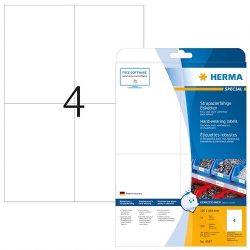 Herma Hardwearing Labels 105x148 25 Sheets DIN A4 100 pcs. 4697 Cijene