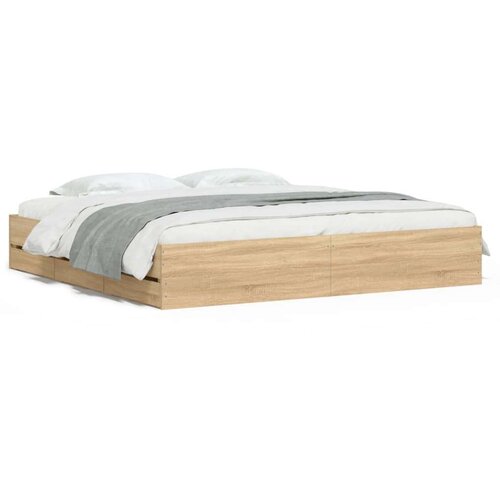 VidaXL Okvir za krevet s ladicama boja hrasta 160x200 cm drveni Slike
