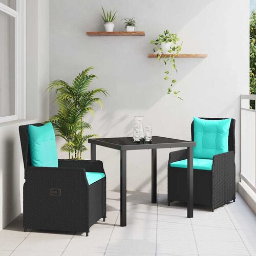 VidaXL Komplet za jedilnico v vrtu 3 pcs Črna Poly ratan Slike